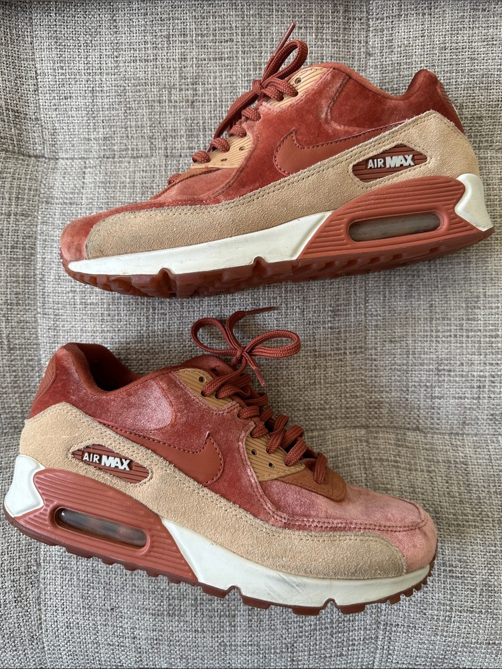 Nike Women's Air Max Sneakers in Rust and Beige Suede